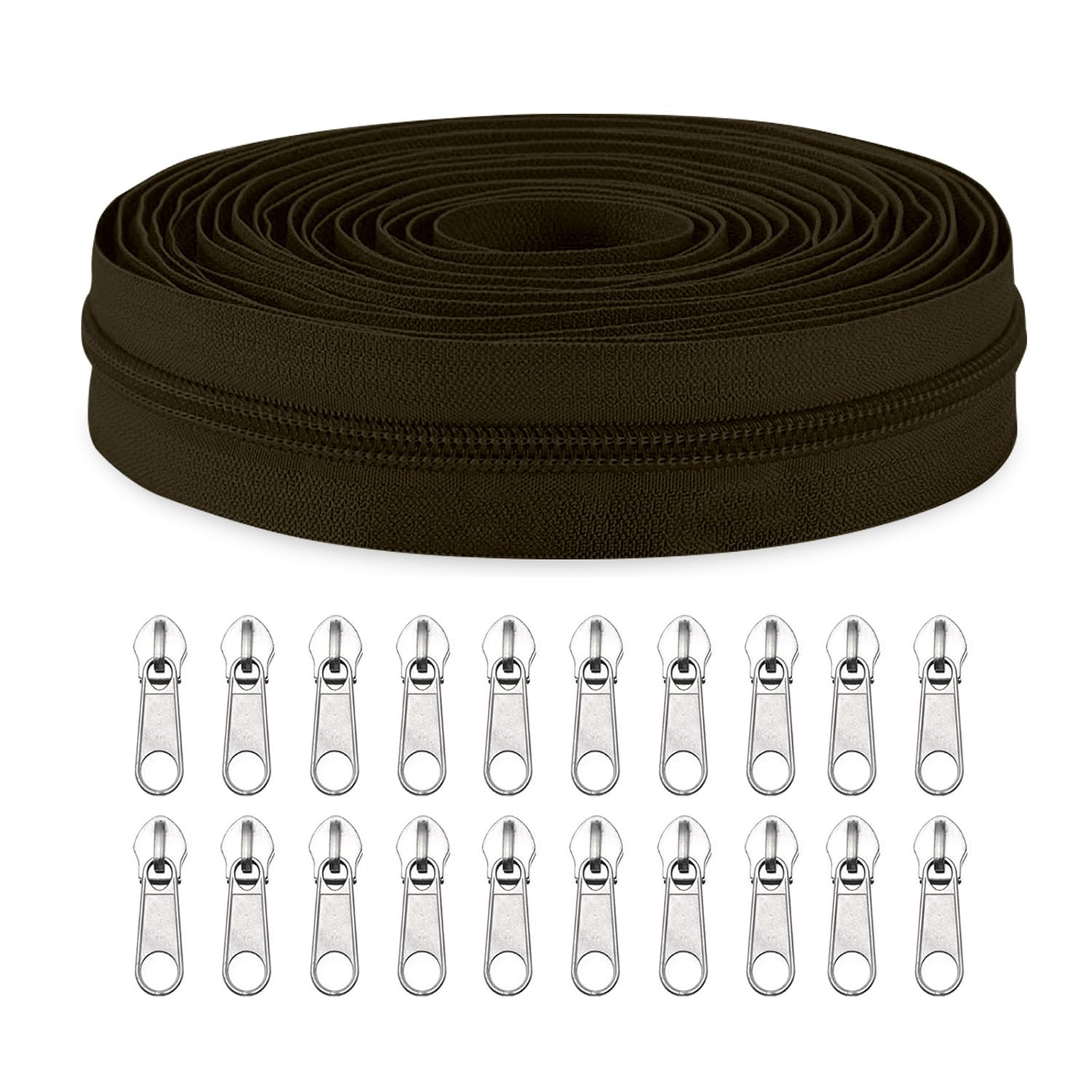 Sawoake #5 Nylon Coil Zippers by The Yard Bulk 10 Yards with 20pcs Zipper Sliders for DIY Sewing Tailor Craft Bag Garment Home Textile…(BrownishBlack)