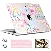 TWOLSKOO Compatible with M4 MacBook Air 13.6 inch Case 2025-2022 Release M4 A3240 M3 A3113 M2 A2681, Plastic Hard Shell & Keyboard Cover & Type C Adapter & Screen Protector, Floral Spring