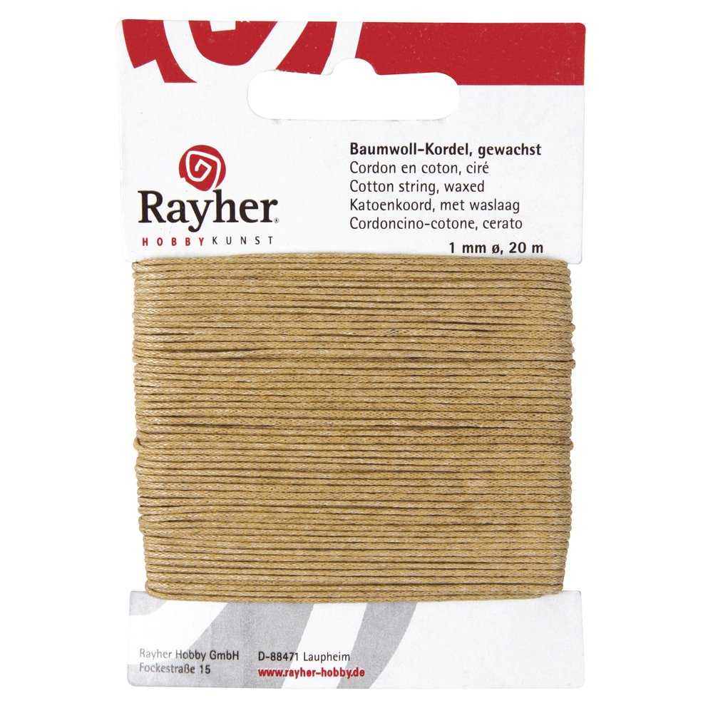 Rayher Hobby 5169131 Cotton Cord Waxed 1 mm 20 m Natural