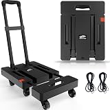 SOLEJAZZ Folding Hand Truck Dolly 500 lb 6 Wheels 2 Straps Black