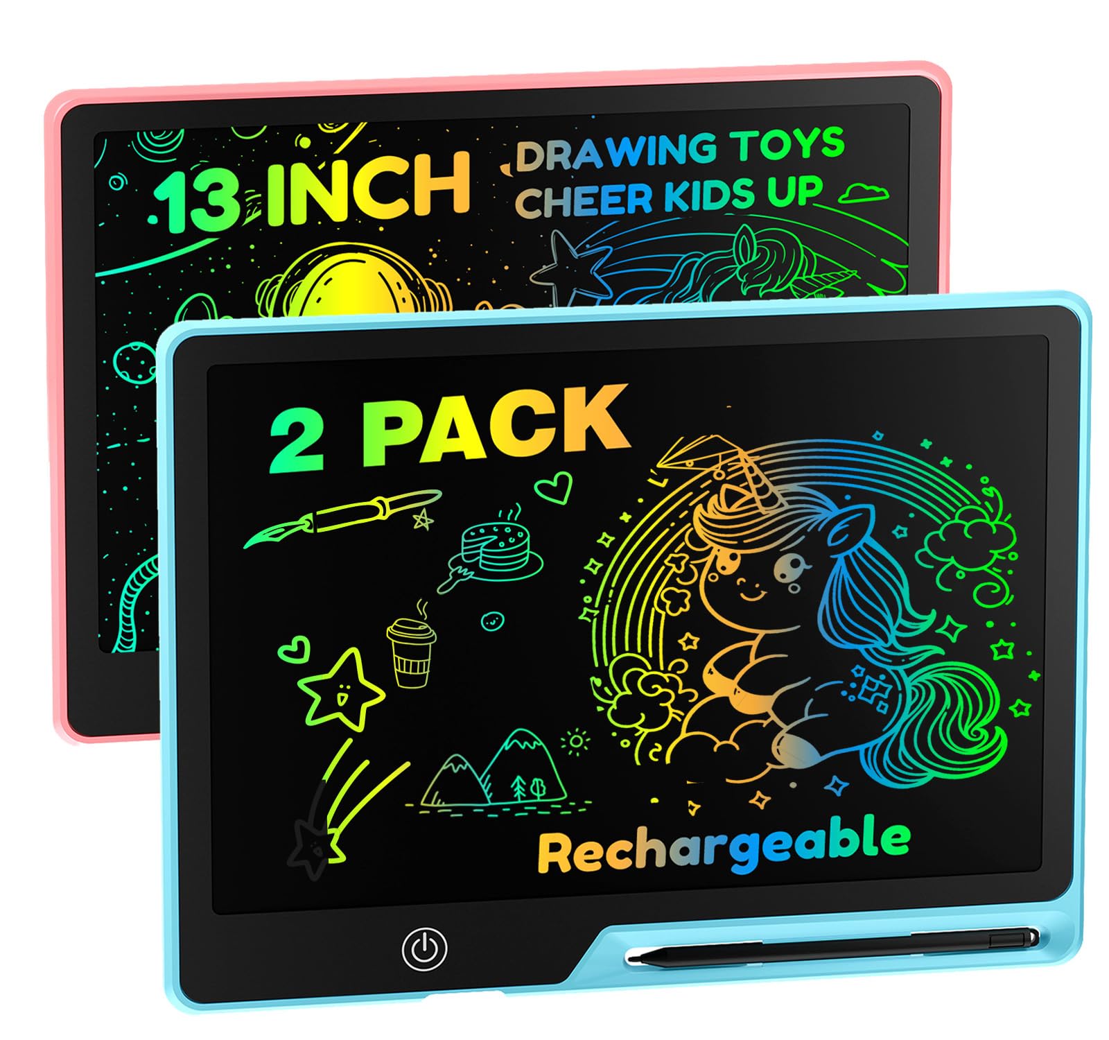 POPERFUN LCD Writing Tablet for Kids, Rechargeable Doodle Board Toys Gifts for 3-8 Year Old Girls Boys, 13 Inch Colorful Board Drawing Pad for Kids, Gifts for Toddler Educational Learning Travel Toys