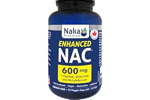 Naka Platinum Enhanced NAC, 600mg (N-Acetyl-L-Cysteine), added Taurine, Selenium and Molybdenum, Made in Canada (75 vcaps)