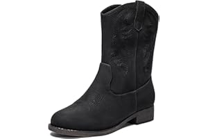 Ataiwee Women's Cowboy Cowgirl Boots, Calf boots Side zipper Low Heel Mid Calf Fashion Western Boots.