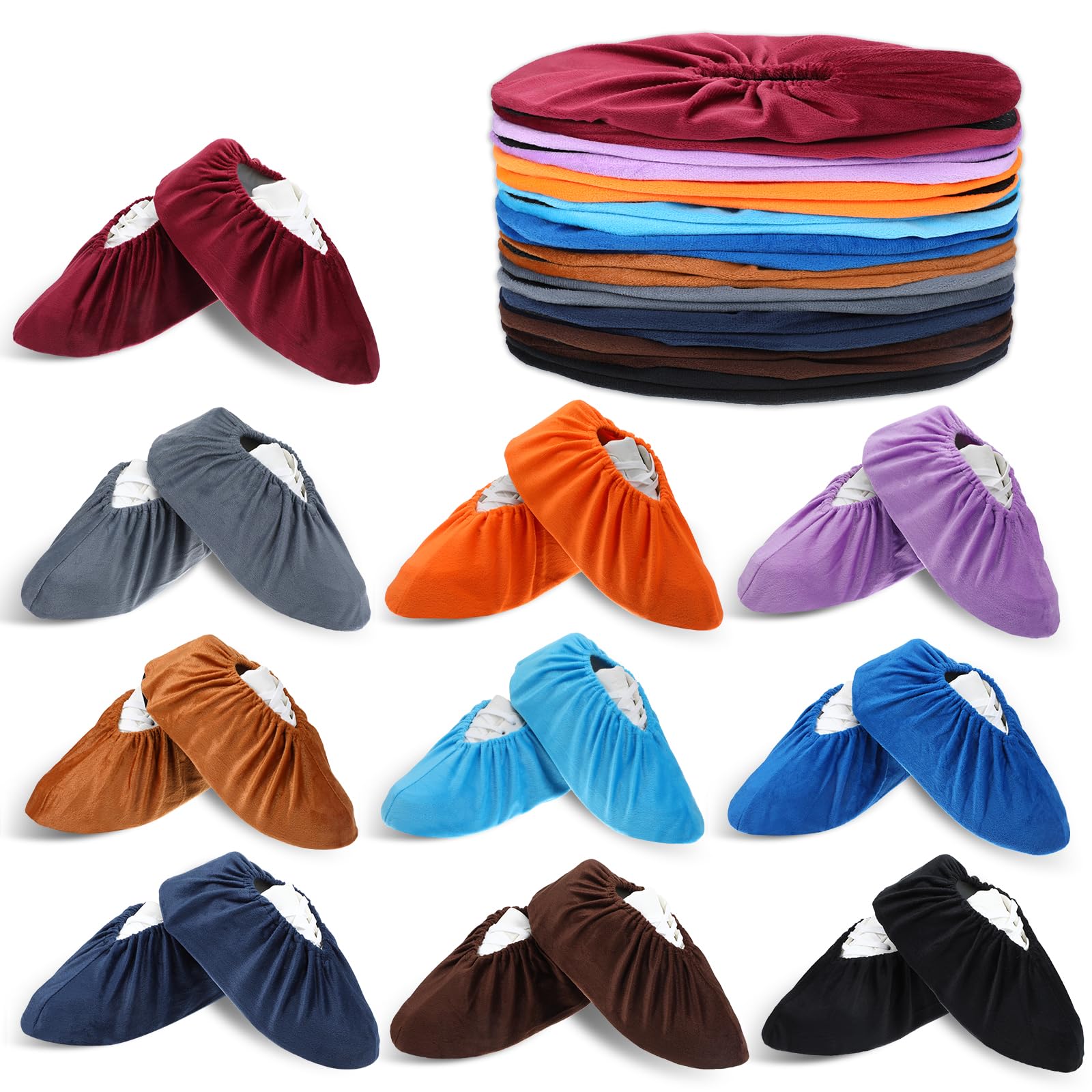 Photo 1 of 10 Pairs Reusable Non-slip Shoe Covers, Multicolor Flannel Shoe Covers Safety Boot & Shoe Covers Universal Washable Thickened Foot Boot Shoe Covers for Office Laboratory Households Indoors Cleaning