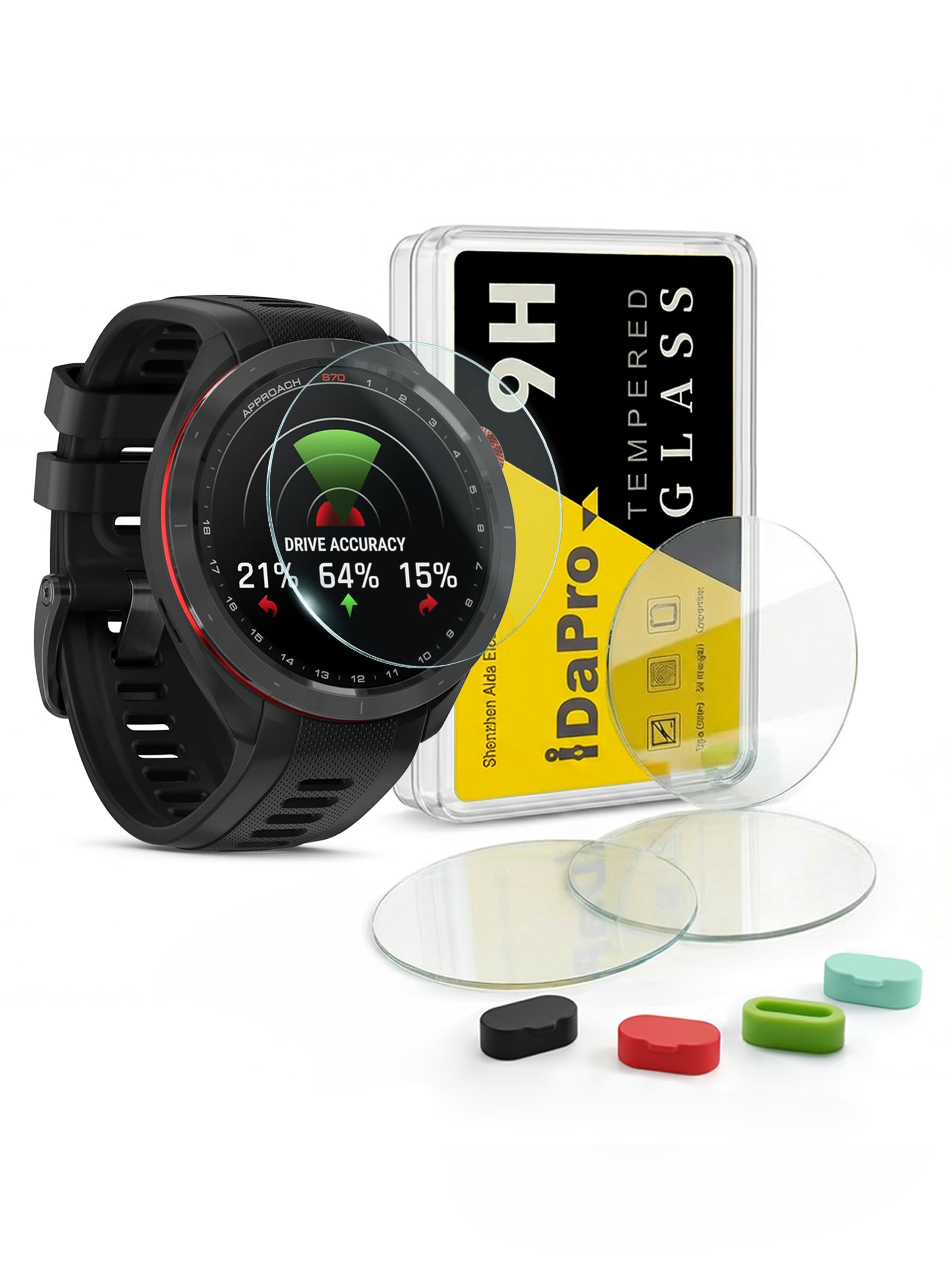 iDaPro [4+4 Pack] Screen Protector for Garmin Approach S70 47mm GPS Golf smartwatch with Silicone Anti-dust Plugs, 9H Tempered Glass Protection Kit in Reusable Storage Case, Anti-Scratch,Bubble-Free Installation