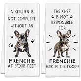 SereneHanctuary Funny French Bulldog Kitchen Towels, Frenchie Gifts for Women Men Dish Tea Towels, Gifts for French Bulldog Lovers Decorative Hand Towel for Kitchen, 16x24 Inch Set of 2