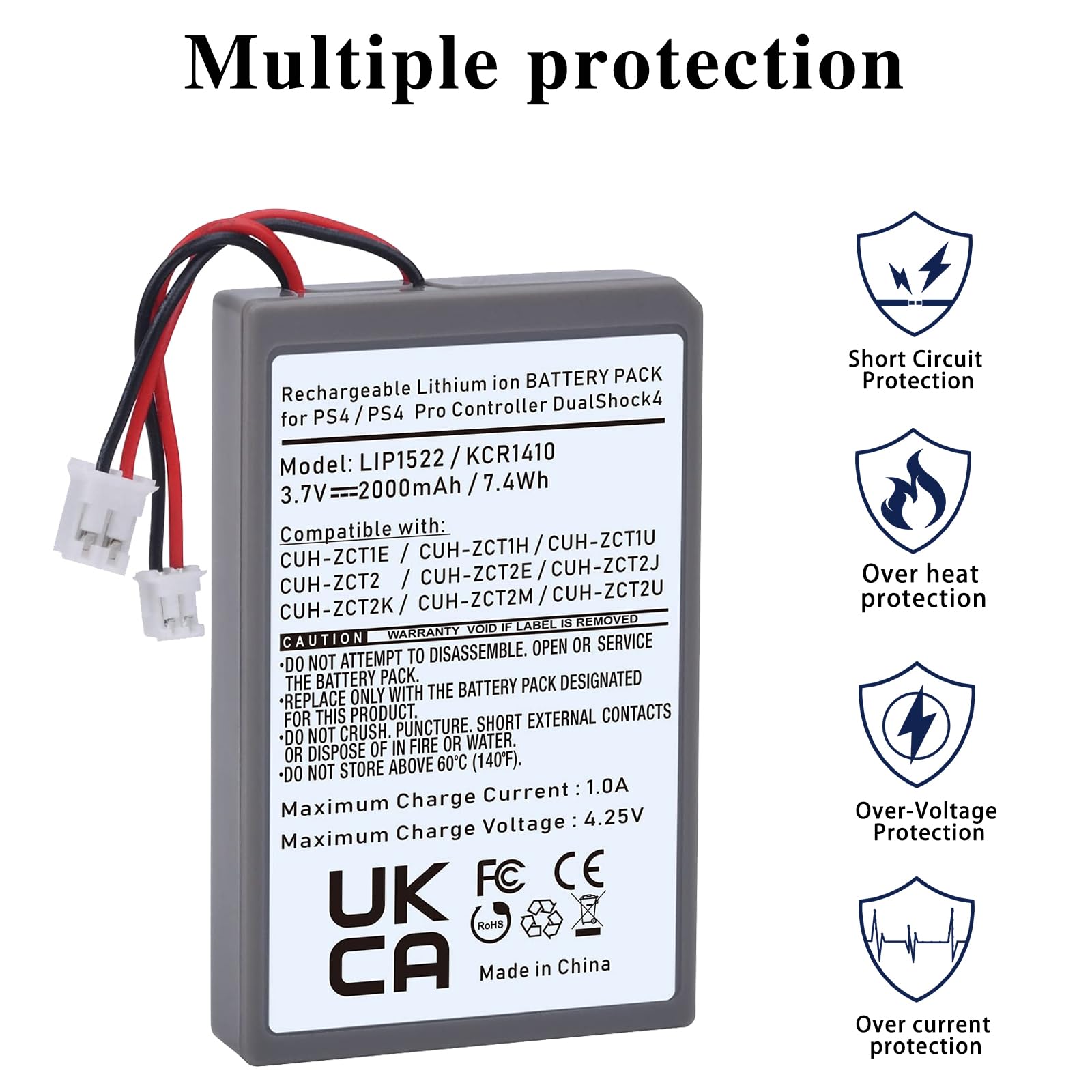 Batmax 2Pcs 2000mAh PS4 Controller Battery for Sony PS4 PlayStation 4 Slim/Pro Dualshock CUH-ZCT1E CUH-ZCT1H CUH-ZCT1U CUH-ZCT2, CUH-ZCT2U LIP1522 KCR141 Gamepad