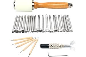 Yaetek 20pcs Leather Carving Working Saddle Making Tools Set DIY Hammer Swivel Knife Leather Craft Modelling
