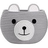 CherryNow Baby Basket for Nursery, Bear Gift Baskets Empey for Kids, Diaper Caddy Baby Shower Basket, Cute Animal Baskets for Toy Storage, Light Grey, 10.5"D x 8.5"H