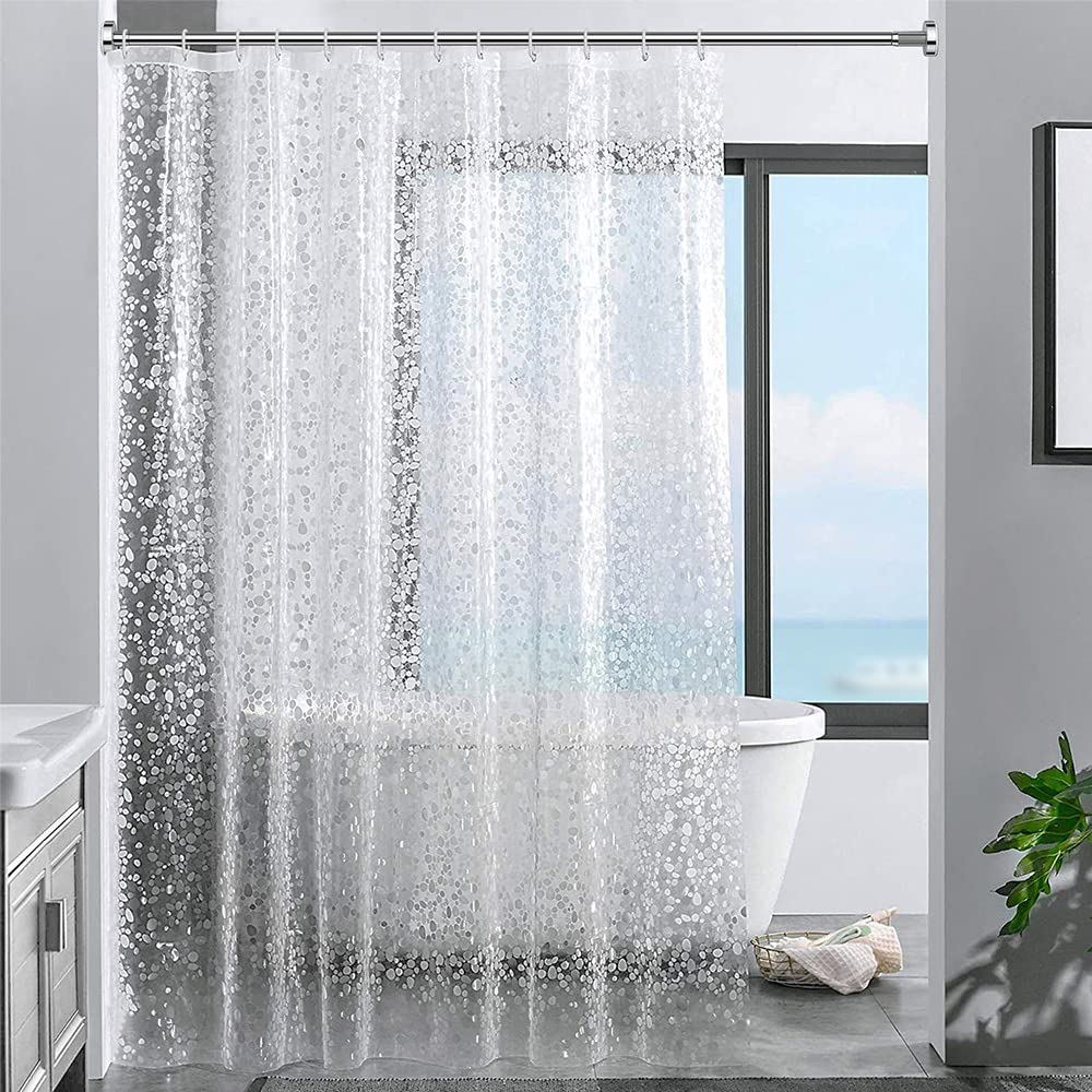 ecooe Shower Curtain Waterproof Mildew Resistant 180 x 200 cm Plastic Clear Shower Curtains 100% EVA Bath Curtain 3D Cobblestone 70 x 78 Inch with 12 Hooks Rings for Shower or Bathtub
