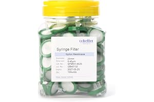 COBETTER 100 Pack Syringe Filter Nylon Lab Filters 0.45μm Pore Size 25mm Diameter Hydrophilic Filtration Non-sterile, Green