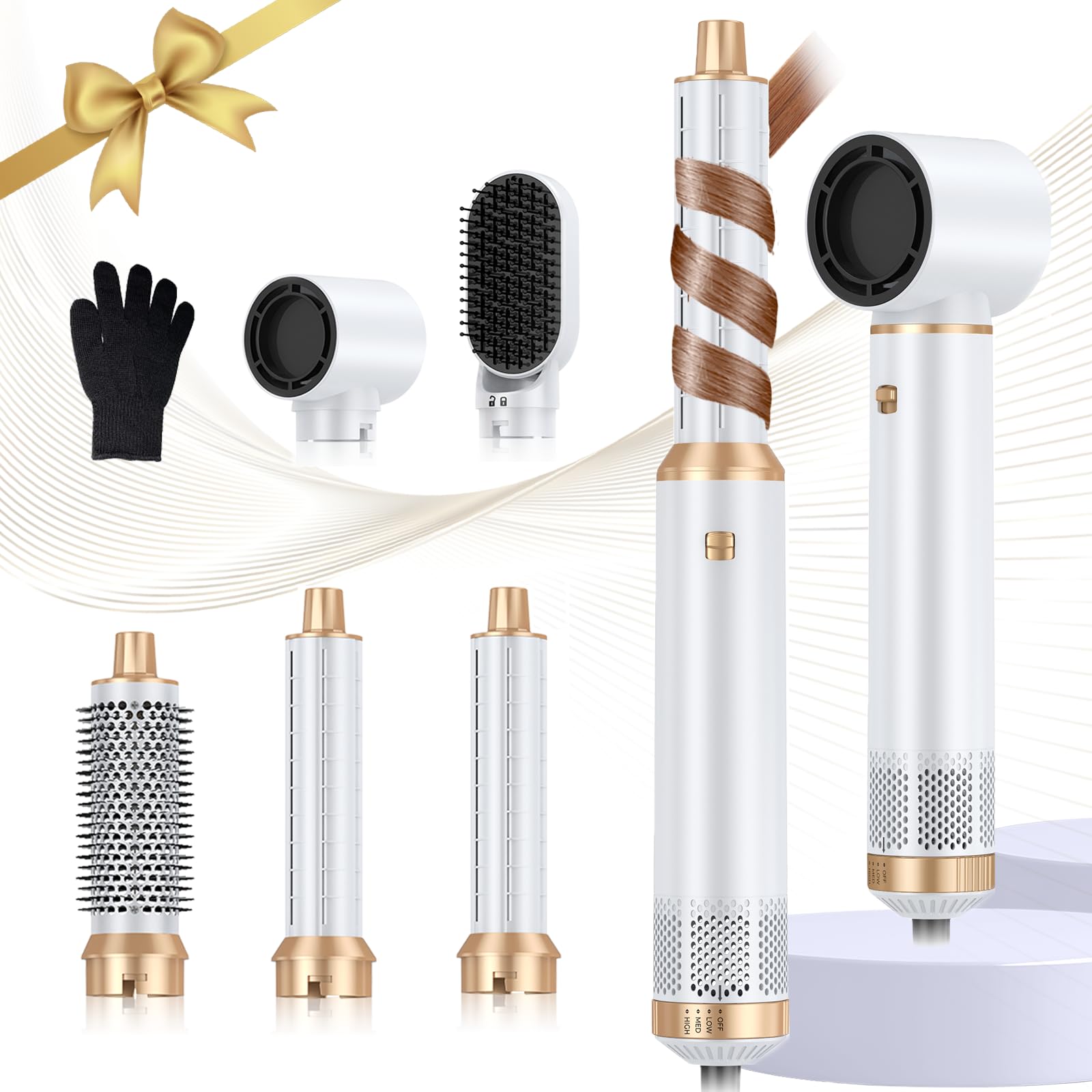 Photo 1 of Hair Dryer Brush Set, Blow Dryer Brush 5 in 1, Negative Ion Upgrade Hot Air Brush Air Styler Curling Wrap Air Curler, Curling Iron Hair Styling Tools As A Gift for Straight/Curl/Drying/Smoothing