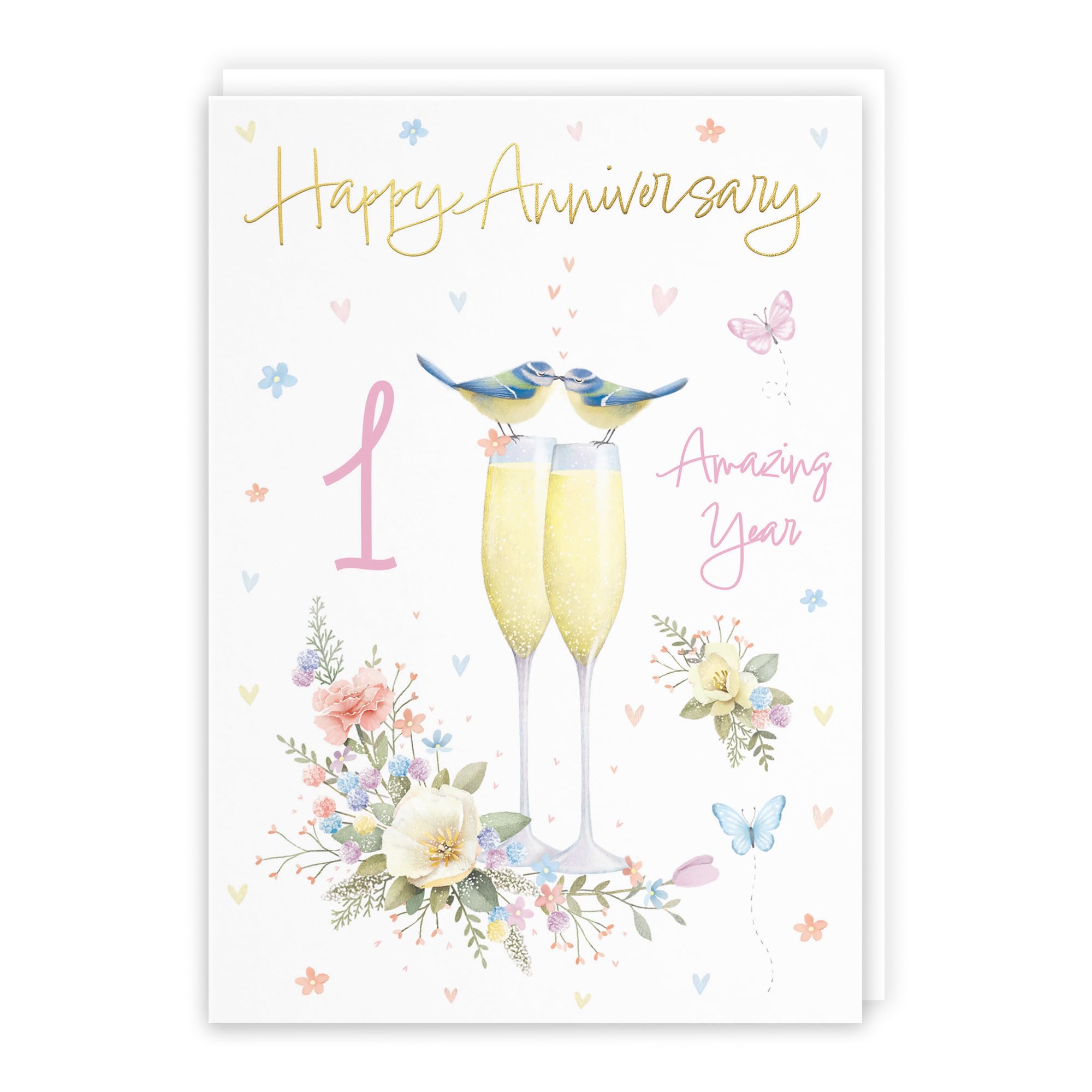 Hunts England - 1st Anniversary Card For Him Or Her - A5 Size - Champagne Flutes - Gold Foil - 1st Anniversary Card For Couples, Partner, Husband, Wife, etc. - Milo's Gallery