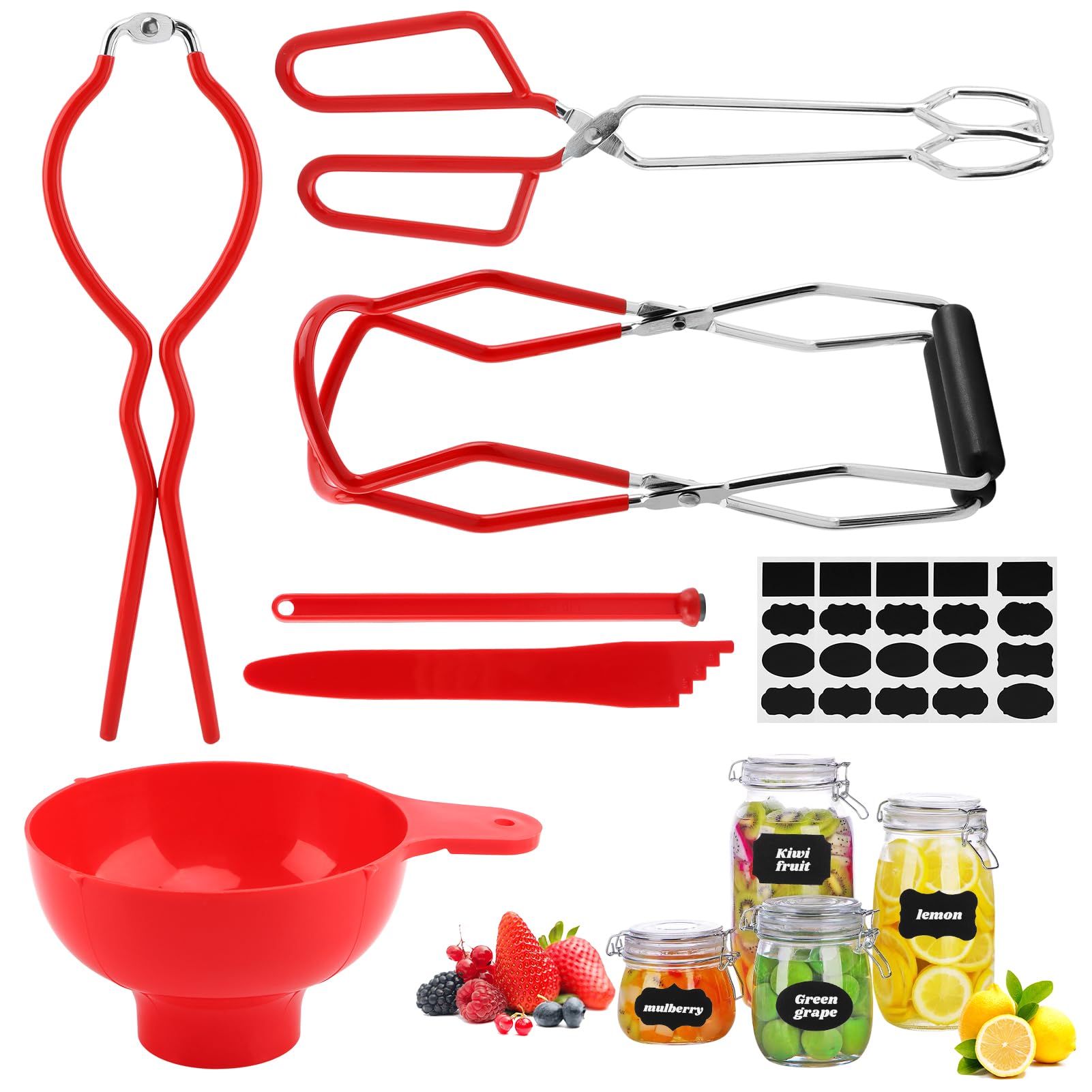 Photo 1 of Canning Supplies 7-Piece Kit: Funnel, Jar Lifter, Wrench, Lid Lifter & Tongs, For Homemade Preserves, Jams, Pickles + 32 Home Canning Labels