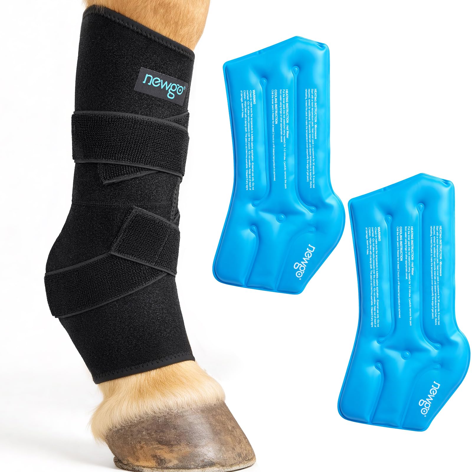 NEWGO Horse Ice Pack for Pain Relief, Cooling Leg Wraps Ice Boots for Hock, Ankle, Knee, Legs, Boots, and Hooves, with 2 Gel Packs