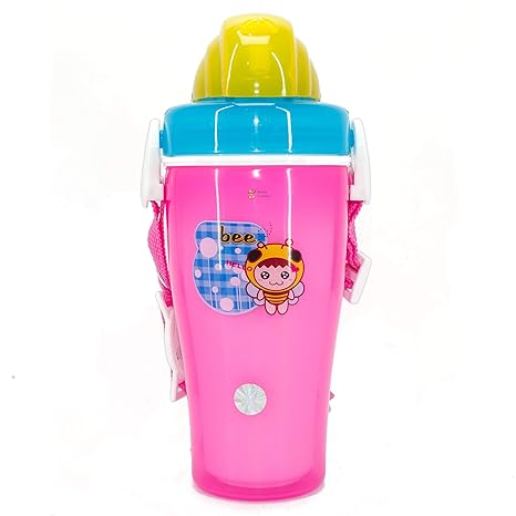 Rachnas No-Spill Happy Bee Print Baby/Kids Soft Straw Insulated Sipper Cup Water Bottle - 491 - Pink - 300ML