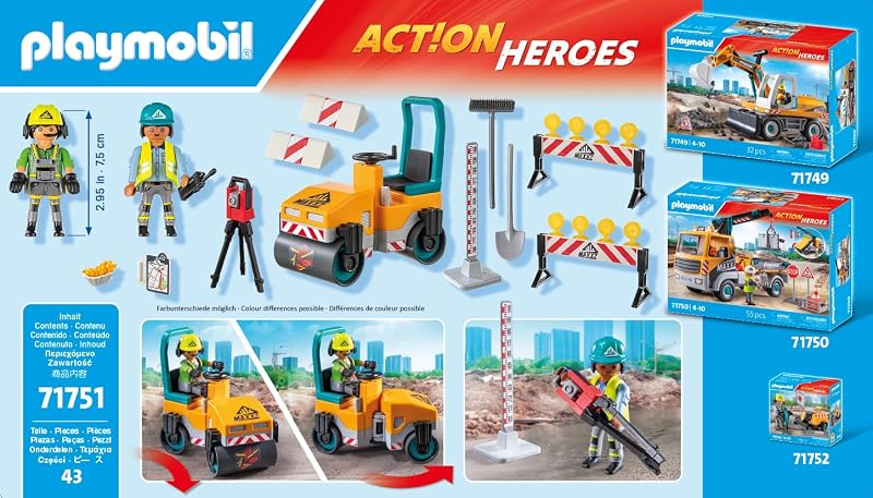 | Action Heroes | Chantier Routier | Jouet pour Enfants | Set de Construction | Jouet pour Enfants à partir de 4 Ans | 71751