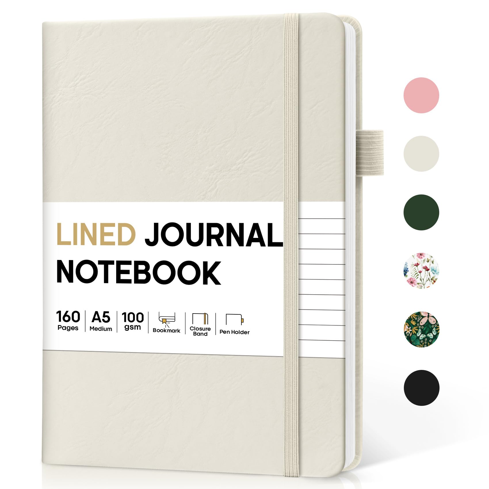 Photo 1 of Lined Journal Notebook for Women & Men, Hardcover Leather Journal for writing, A5 College Ruled Notebook for Work & Note Taking, Perfect for Office School Home Supplies, 160 Pages, Beige Grey