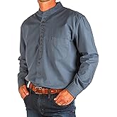 The Celtic Ranch Collarless Shirt for Men, Irish Grandfather Cotton Linen Long Sleeve Button Down Banded Collar Dress Shirt