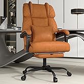 Ergonomic Office Chair with Footrest, 400lbs High Back Executive Home Office Computer Chair with Unique Ear-Shape Headrest for Neck Support,Brown Leather Office Chairs for Home Office Work