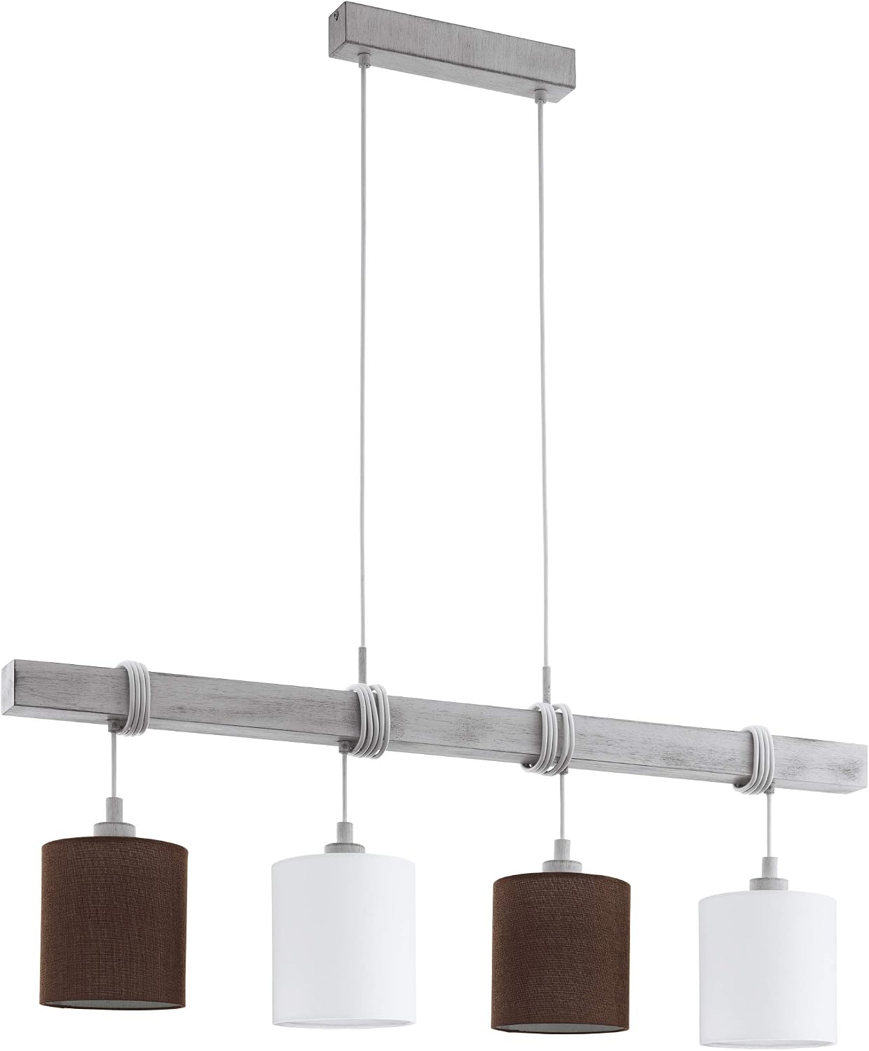 Eglo Pendant Light Townshend 2, 4-Light Hanging Lamp Vintage, Pendant Lamp Wood, Steel in White Patina and Textile - Image 3