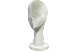 DE-LIANG Female Head Mannequin Grey Velvet Dress Form,Fully Pinnable Can Wear Earring Head for Hat Wig Jewelry Clothing Fabric Block Model