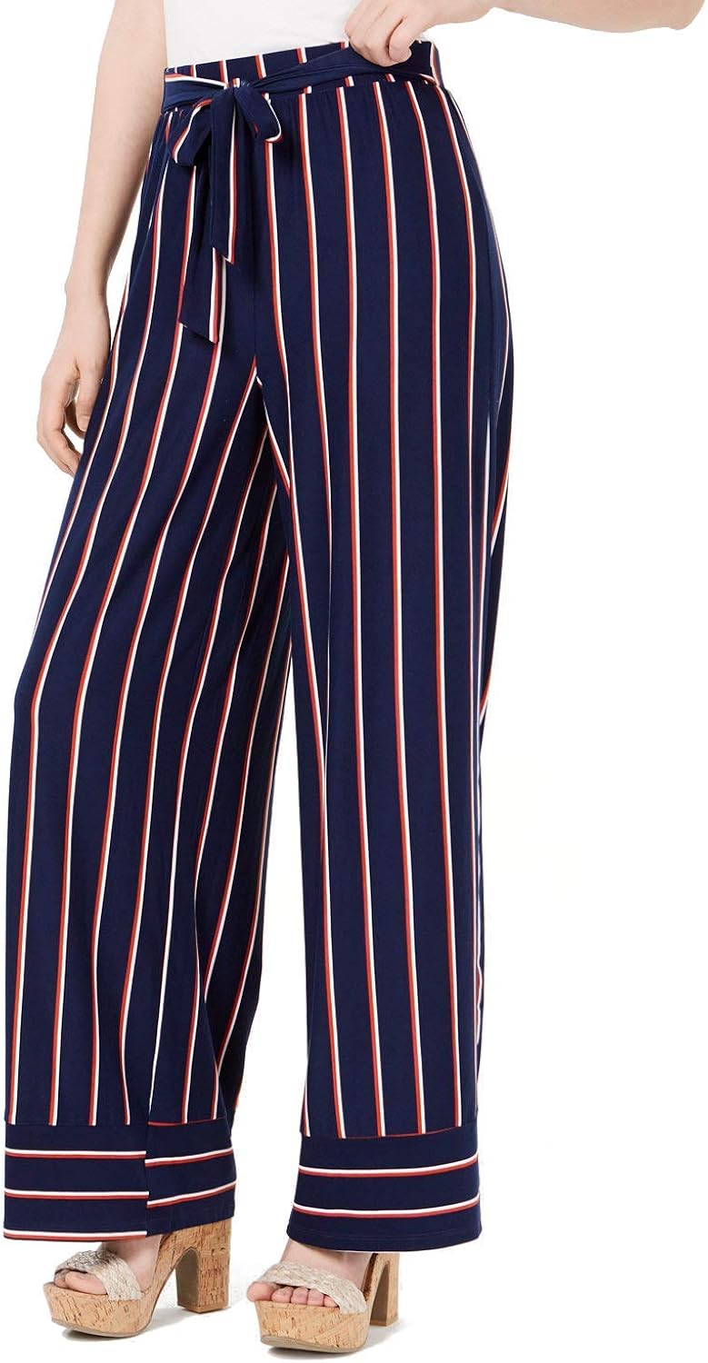 blue striped wide leg pants