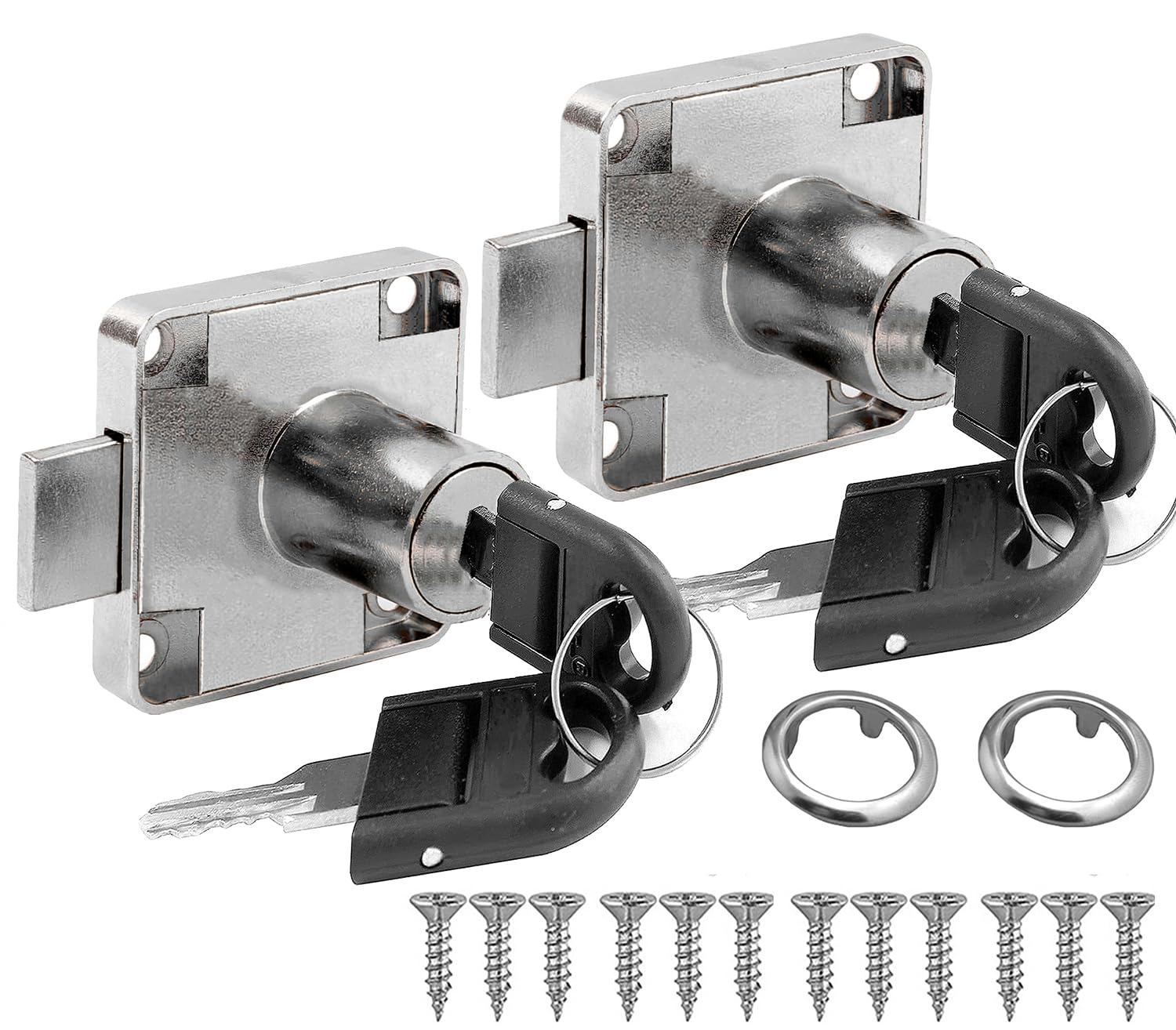 Litensh 2PCS 22mm Cam Lock with Key Alike, Security Cabinet Lock Cupboard Drawer Locks for Furniture Letterbox Postbox Mailbox Lever Toolbox Household Office Door Locker Locks Silver