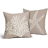 ABSOP Tan Starfish Throw Pillow Covers 18x18 Inch Set of 2 Coastal Coral Beach Nautical Pillow Covers Summer Farmhouse Pillowscase Linen Square Cushion Covers for Sofa Couch Bedroom Home Decoration