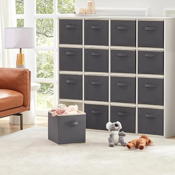 LIFEWIT STORAGE CUBES, FOLDABLE DECORATIVE FABRIC STORAGE BASKETS FOR ORGANIZING HOME ORGANIZERS WITH HANDLES FOR SHELVES, CLOSET, 11 INCH BINS, 18L GRAY, 16 PACKS