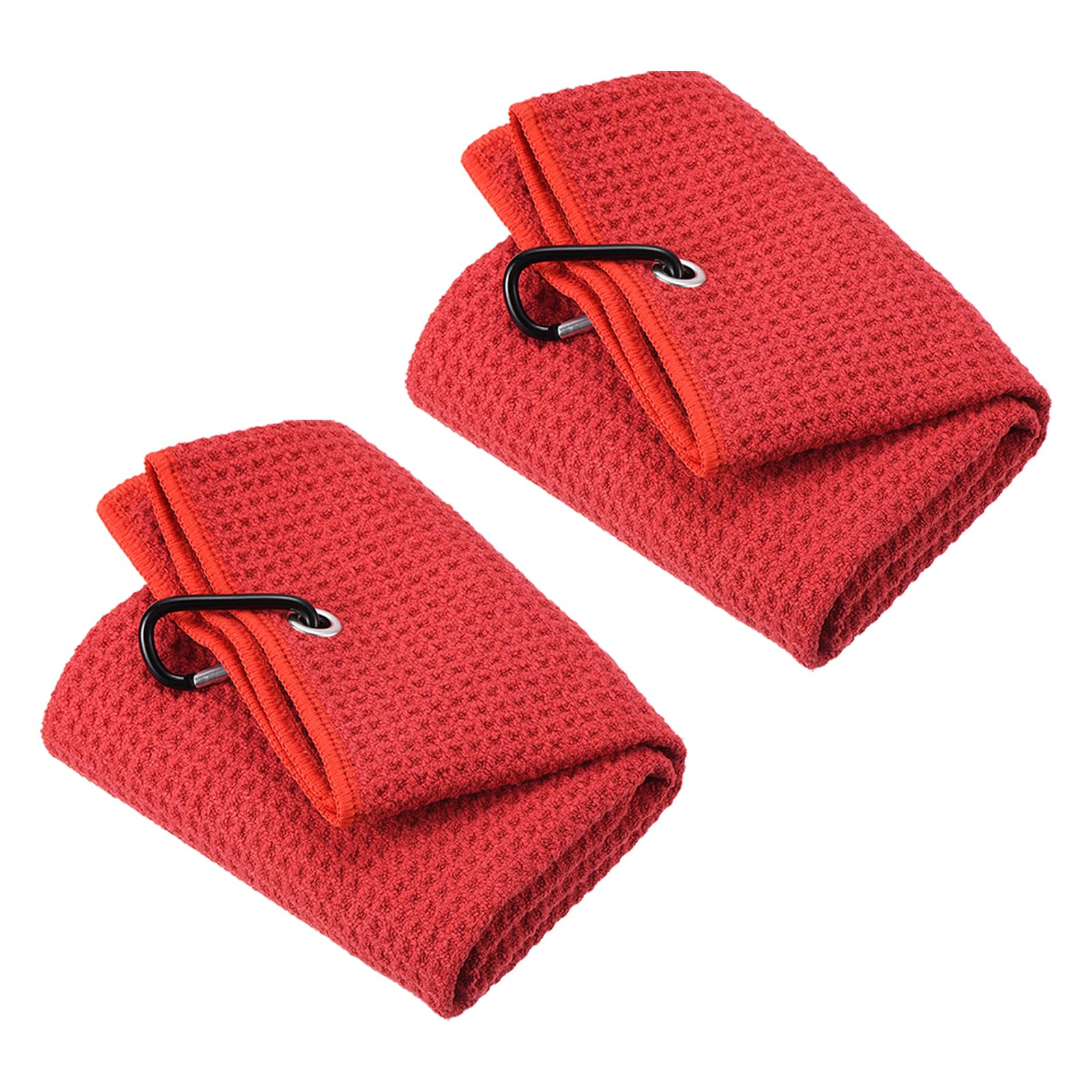 PATIKIL 24"x16" Tri-Fold Golf Towels, 2 Pack Waffle Pattern Towels Soft Fiber Strong Water Absorption with D Clip for Golf Lovers, Red