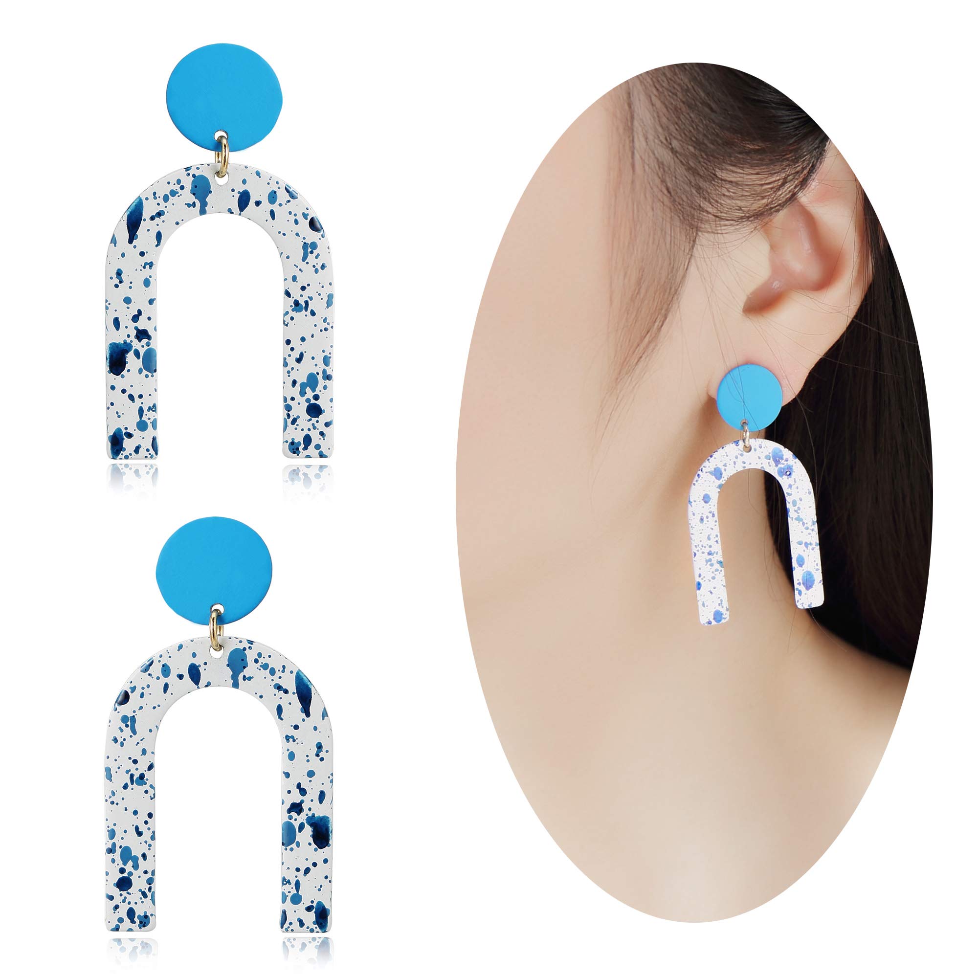 MVCOLEDY Bohemian Style U Shape Drop Dangle Earrings Alloy Stoving Varnish Stud Earrings for Women Fashion Jewelry (Blue Zeb)
