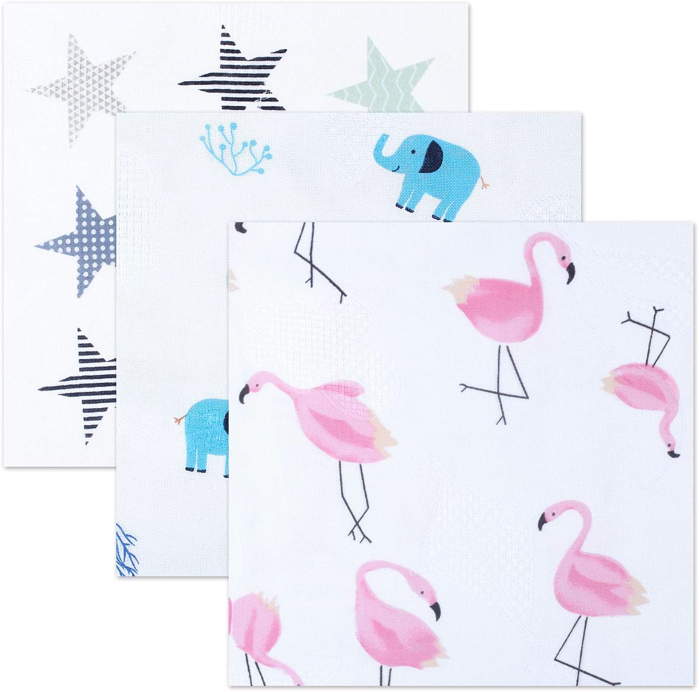 HAOK Muslin Swaddle Blankets 2 Pack – Large Unisex Silky Soft Bamboo Baby Receiving Blankets Swaddle Wrap for Boys and Girls (47”x47”) (Star+Elephant+Flamingo)