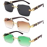 Hycredi Rimless Rectangle Sunglasses Men Women Retro Frameless Square Shade Y2k Sun Glasses Tinted Eyewear