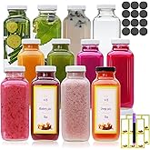 16 oz Juice Bottles with Lids,Reusable Glass Bottles for Drinks,12 Pack Water Bottle for Milk,Juice,Tea,Water,Honey,Jam,Kombucha,Honey,Portable Travel Bottle
