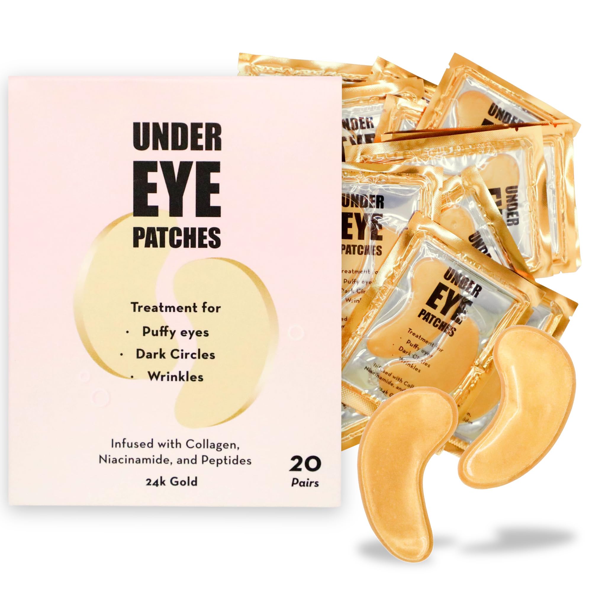 Elizabeth Mott 24K Gold Under Eye Patches - Collagen, Niacinamide & Peptides for Puffy Eyes, Dark Circles & Wrinkles - Hydrating & Brightening Eye Mask, Cruelty-Free
