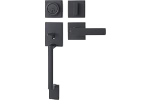 Amazon Basics Front Door Lock Set, Handleset with Stamford Lever, Level Door Handle, Exterior, Single Cylinder Packs, Matte Black, 1-Pack