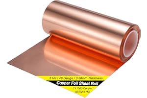 BELLA BAYS Copper Foil Sheet Roll 3Mil/40Gauge(0.08mm) 6in x 50ft Pure Thin Copper Rolll, ASTM B152 C11000 99.9+% Soft Copper Flashing Metal Foil for Craft,Electrical,House Repair,Decoration,and DIY