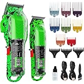 Tuanchuanrp Professional Hair Clippers for Men, Cordless Barber kit for Hair Cutting & Grooming, Hair Clippers and Trimmer Set for Barber Haircut with LED Display, 8 Fade Taper Combs(Green Set)