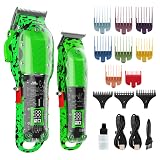 Tuanchuanrp Professional Hair Clippers for Men, Cordless Barber kit for Hair Cutting & Grooming, Hair Clippers and Trimmer Set for Barber Haircut with LED Display, 8 Fade Taper Combs(Green Set)