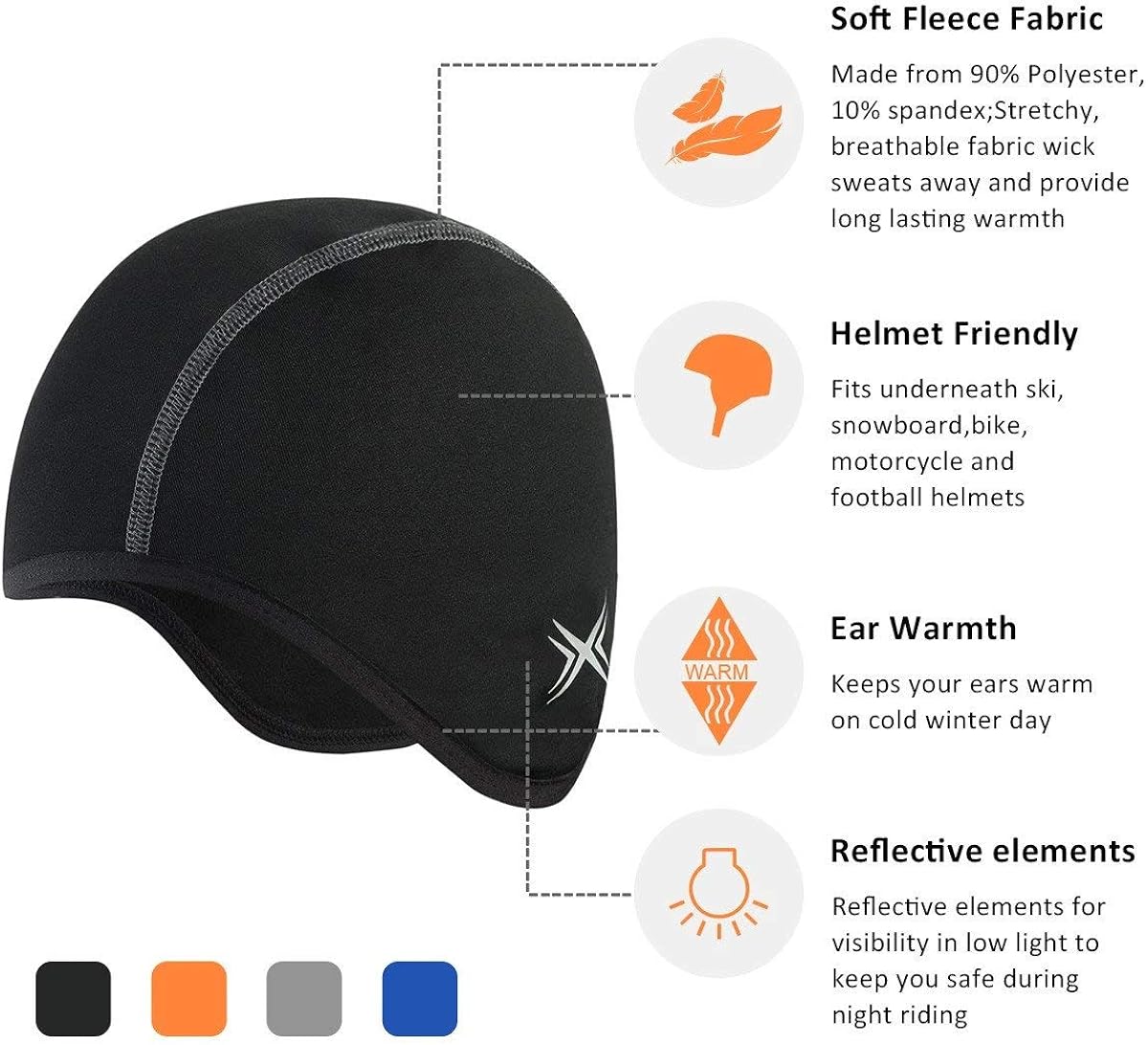 BALEAF Tough Headwear Helmet Liner Skull Cap Beanie with Ear Cover Thermal Under Helmet Cycling Running Football Winter Sports Black : Clothing