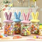 FunouHome Easter Decorations- 4 PCS Glass Jars with Ceramic Bunny Ear Lid-Easter Glass Storage for Chocolate Candy Sweets Gift Mini Eggs Table Decoration