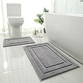 HOMEIDEAS Bathroom Rugs Sets 2 Piece, Super Soft and Absorbent Non Slip Microfiber Machine Washable Bath Mat Set (20" x 32" + 16" x 24", Grey)