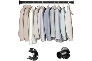 DWELSPIRE Closet Rod, 17 to 74 inches Adjustable Closet Rods for Hanging Clothes Heavy Duty Closet Hanging Rod Metal Black Rod for Closet, Wardrobes, Bathroom, Windows