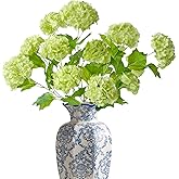 ASTRYAS 6Pcs 26.8'' Artificial Snowball Viburnum Flowers, Faux Hydrangea Lifelike Latex Long Stem Real Touch Small Hydrangea Flowers for Home Party Outdoor Wedding Table Centerpiece Decor(Green)