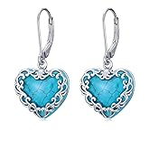 BETHZA Real Turquoise Heart Earrings for Women 925 Sterling Silver Heart Dangle Earrings Genuine Blue Turquoise Western Jewelry Gifts for Women Wife Girlfriend