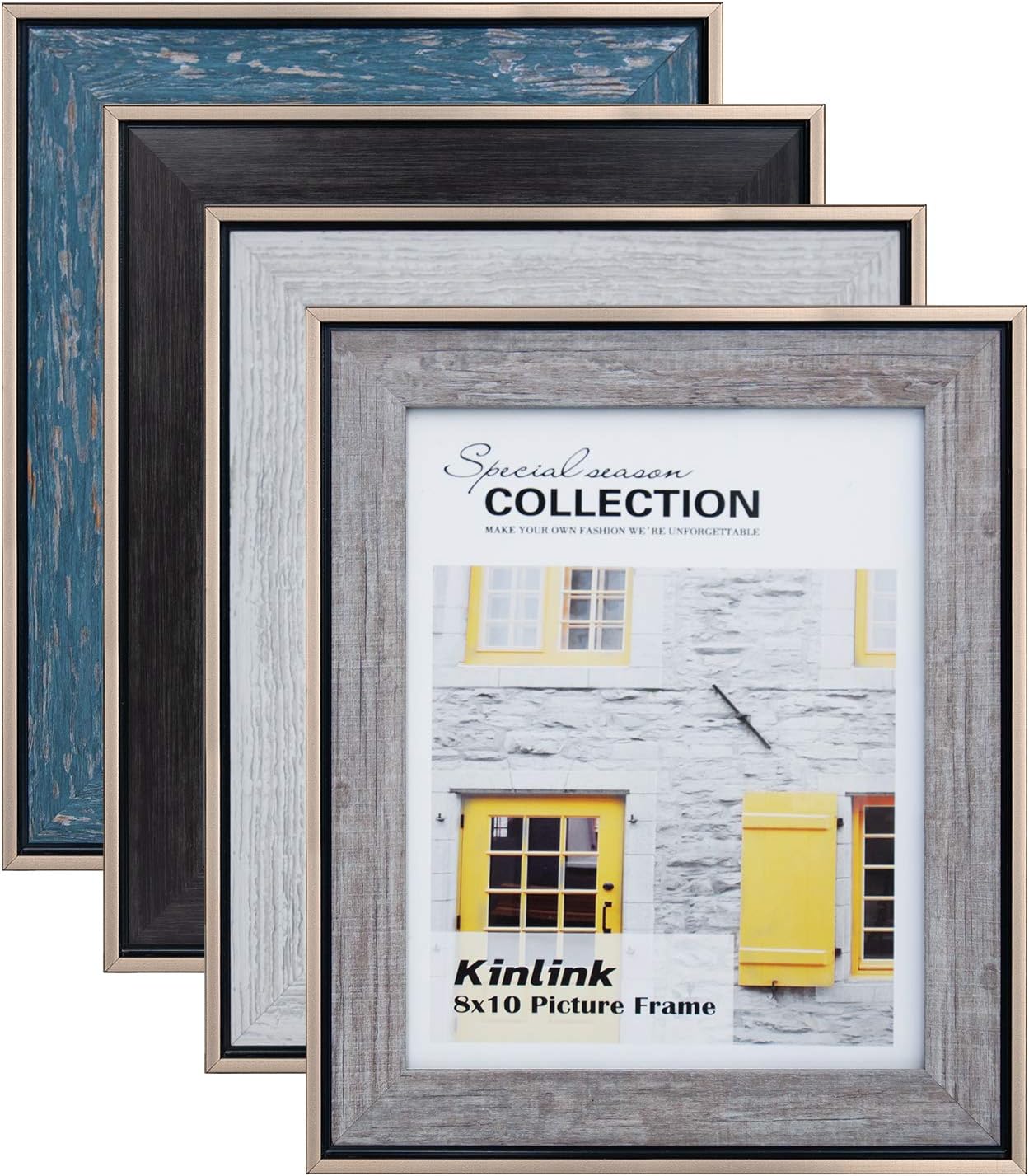 KINLINKRustic 8x10 Picture Frames - Retro Distressed Farmhouse Frames with Real Glass for Tabletop and Wall Mounting Display for Family Friends Wedding Gift, Set of 4