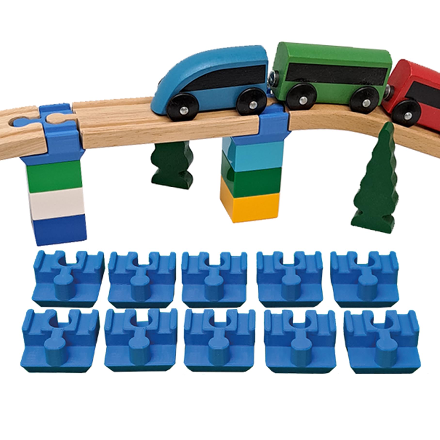 Baymo Duplo to Wooden Track Adapter for Kids Age 3 Years & Up - Railway Set Accessories & Add Ons (10 Adapters)