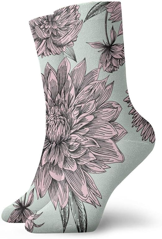 Large Pink Flower Pattern Casual Crew Socks,Thin Socks Short Ankle for