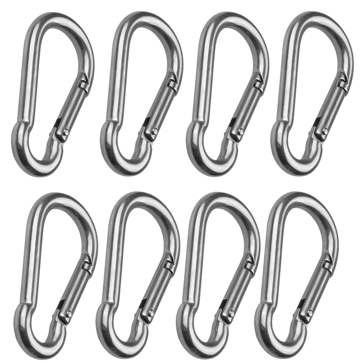 Abaigeal 8 Pack M8 Carabiner Clip, Heavy Duty Snap Hooks 304 Stainless Steel, Snap Hook with Spring Clip Small Carabiner Clips for Dog Leash Hiking Fishing Camping Indoor & Outdoor (Not for Climbing)